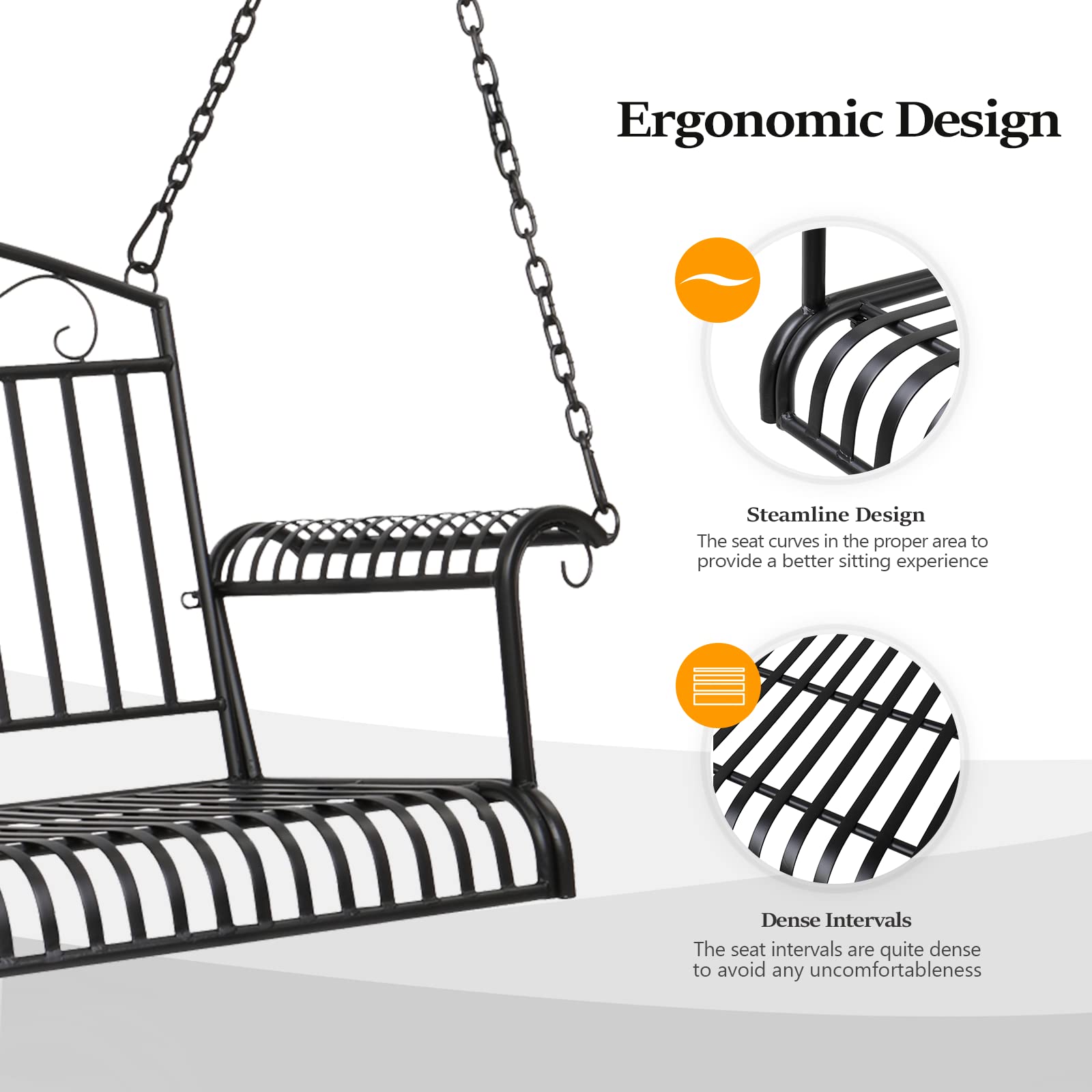 Vingli Upgraded Metal Patio Porch Swing, 660 Lbs Weight Capacity Steel Porch Swing Chair For Outdoors, Heavy Duty Swing Chair Bench For Gardens & Yards (Pattern 6)