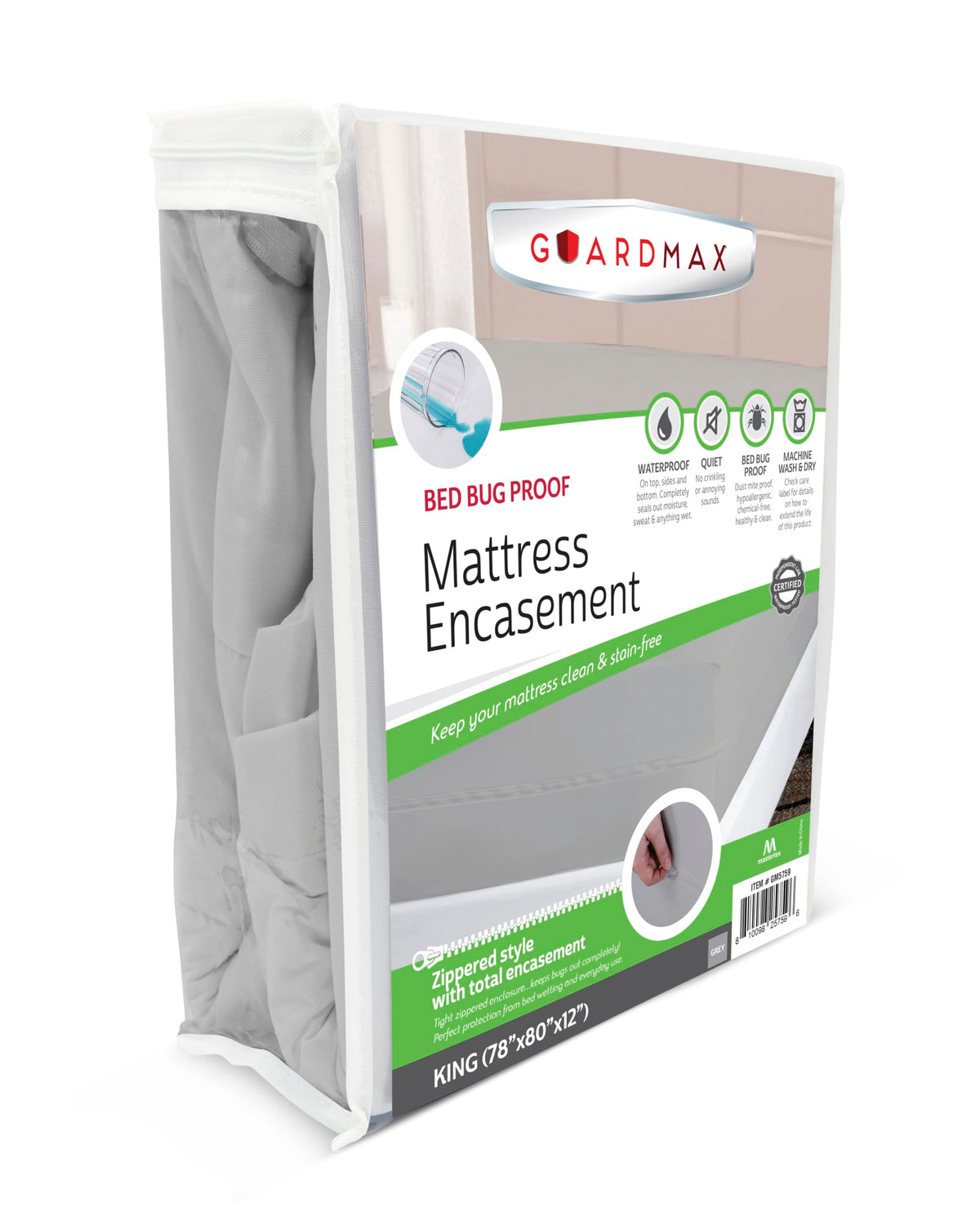 Guardmax Zippered Mattress Encasement - King Size - 100% Waterproof And Bed Bug Proof Mattress Protector - 6 Sided Absorbent Mat