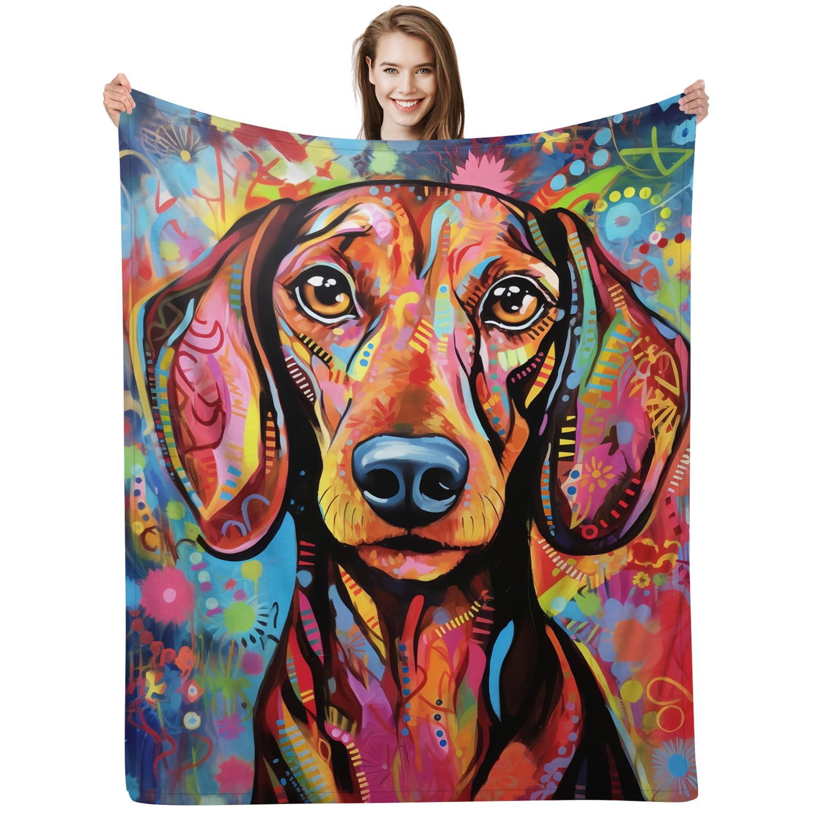 Alifafa Dachshund Blanket, Dachshund Gifts For Women, Cute Brown Dachshund Dog Splash Colorful Blanket, Unique Dachshund Lovers
