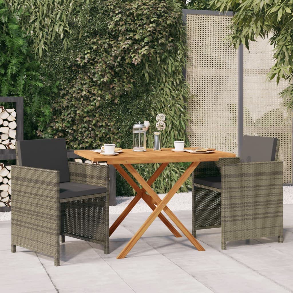 vidaXL Patio Dining Set 3 Piece with Cushions Garden Outdoor Lawn Yard Terrace Balcony Backyard Dinner Dinette Table and Chair Furniture Gray