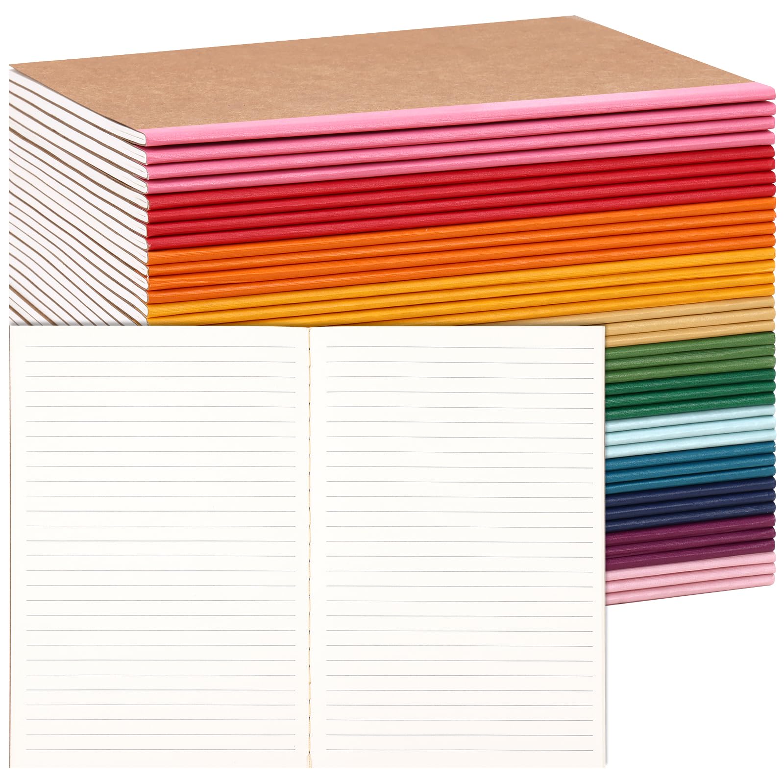 Labuk 40Pcs Journals Bulk, A5 Kraft Lined Journaling Notebooks Bulk, Rainbow Composition Notebook, 12 Colors 60 Pages For Writin