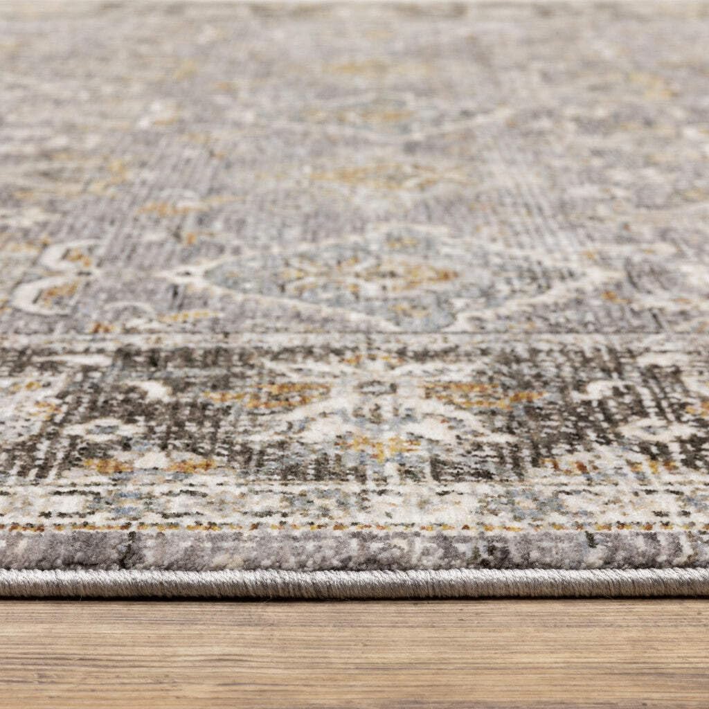 HomeRoots 509434 10 x 13 ft. Gray & Blue Oriental Power Loom Stain Resistant Rectangle Area Rug with Fringe