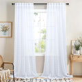 White Pom Pom Sheer Curtains 96 Inch Length 2 Panels Long For Living Dining Room White Cute Pattern Textured Drapes For Bedroom
