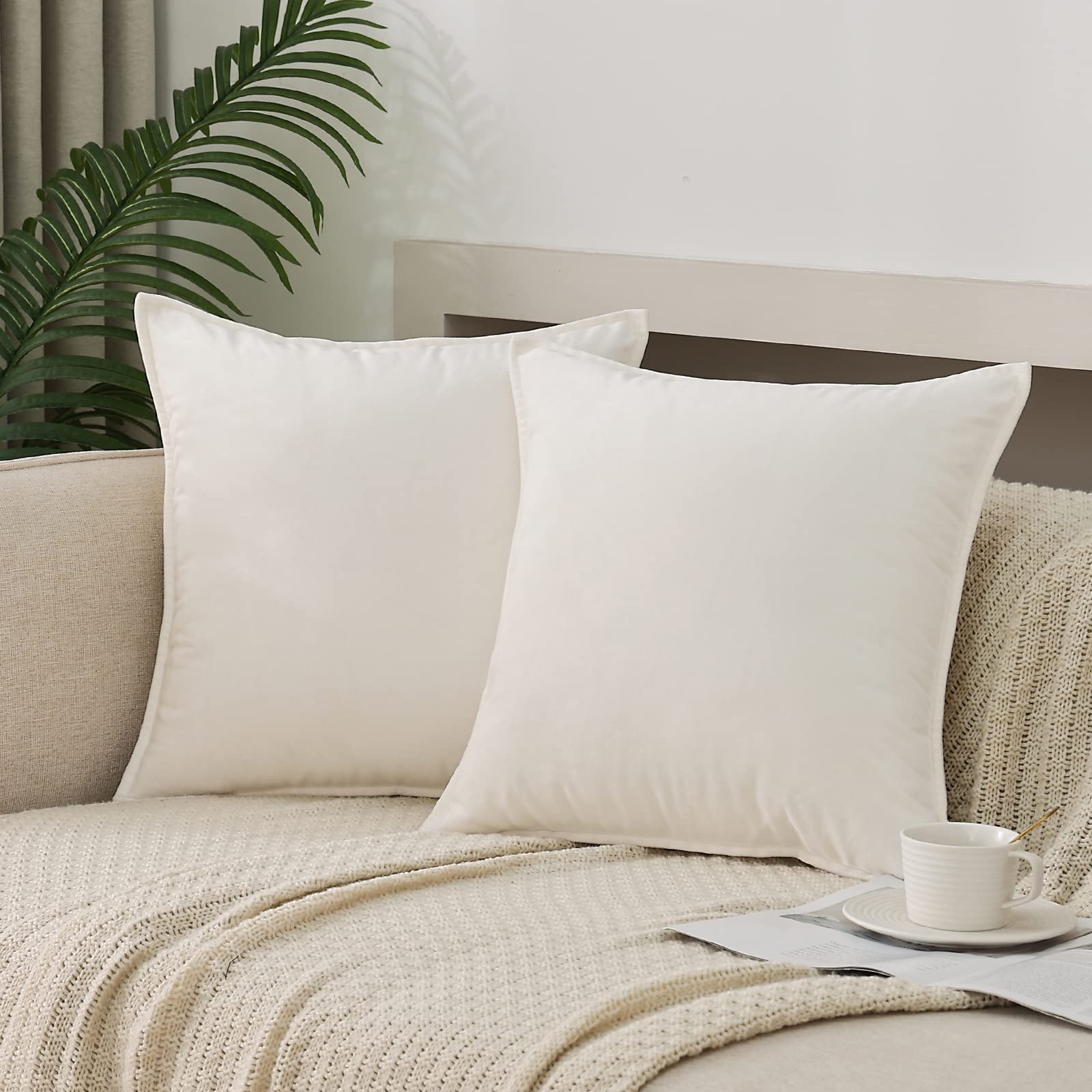 Jiahannha Velvet White Throw Pillow Covers Pack Of 2 Spring Decorative Soft For Couch Sofa Bed Livingroom Office 16  16 Inches