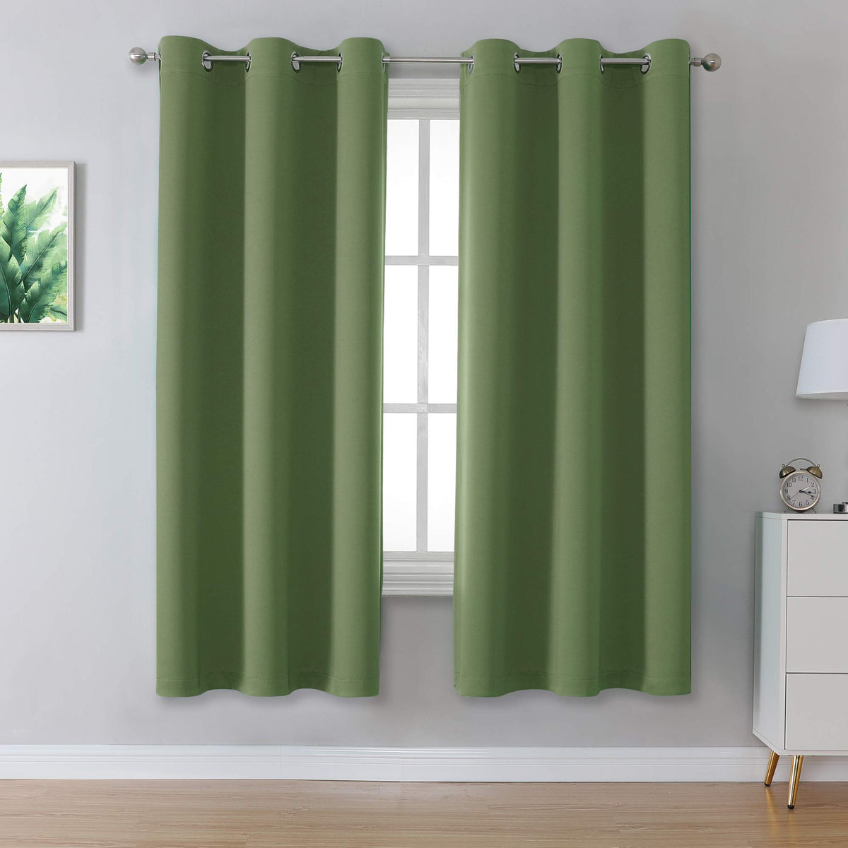 Dualife Sage Green Curtains With Grommet Solid Blackout For Bedroom 63 Inch Length Thermal Insulated Blackout Room Darkening Cur