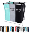 135L Laundry Cloth Hamper Sorter Basket Bin Foldable 3 Sections with Aluminum Frame 2624H Washing Storage Dirty Clothes Ba