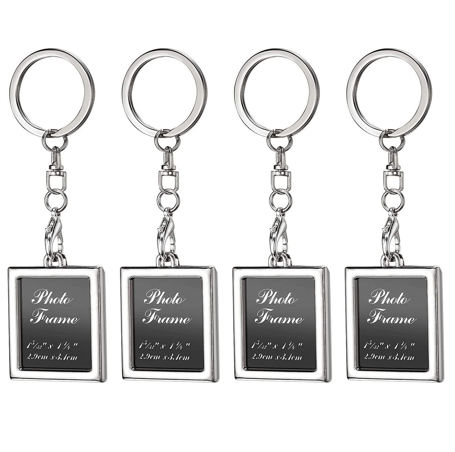 ZIOJOVK Photo Frame Key Chain Set - 4 Pieces Rectangle Photo Frame Key Chain for Custom Personalized Insert Pictures - Stainless