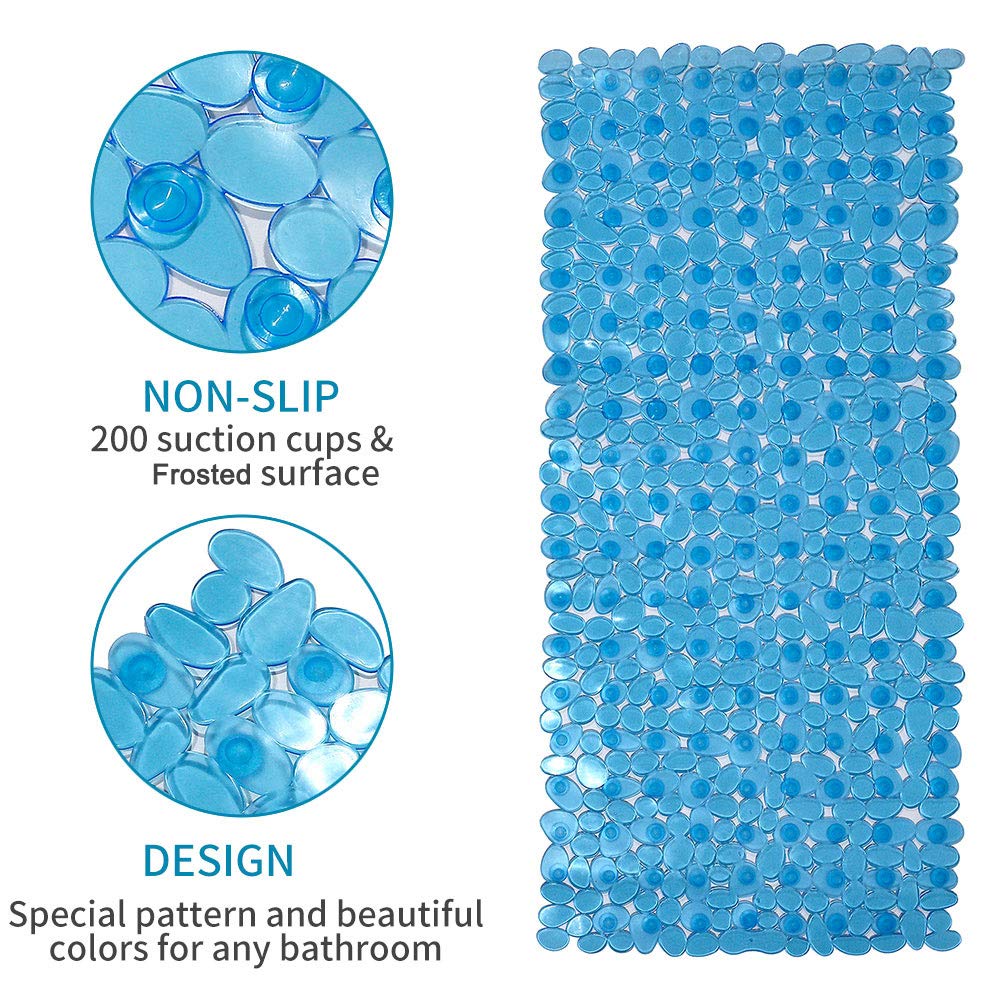 Songziming Pebble Bath Mat For Bathtub To Anti Slip Bathtub Mat In Shower With 16 Inches By 35 Inches (Clear Blue)