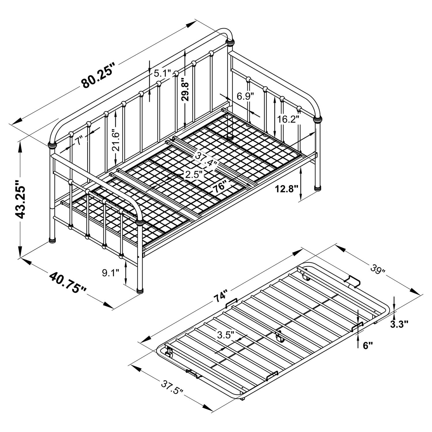 Coaster Home Furnishings Daybed with Trundle and Metal Frame Dark Bronze 300398