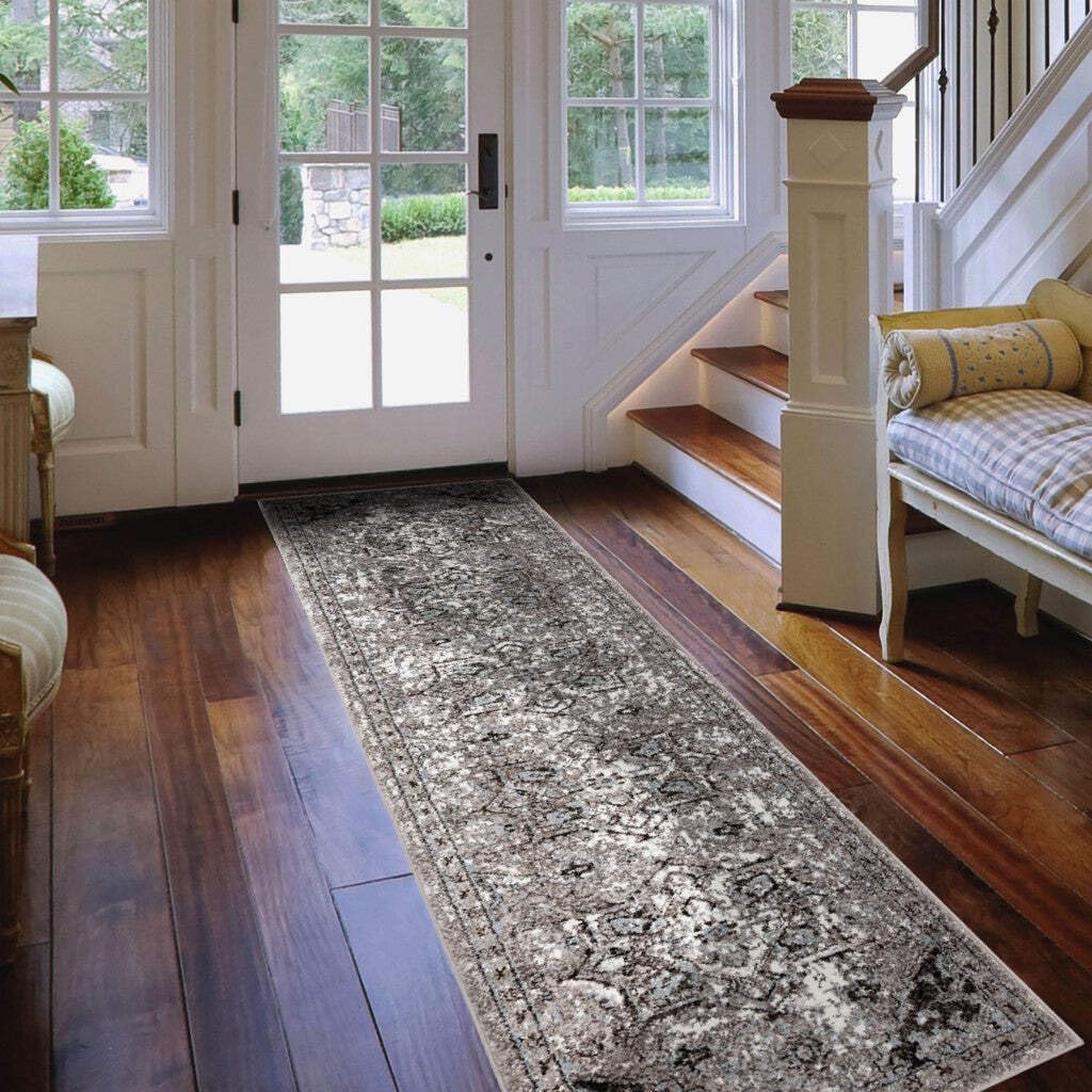 HomeRoots 531848 8 x 10 ft. Gray Medallion Power Loom Rectangle Area Rug