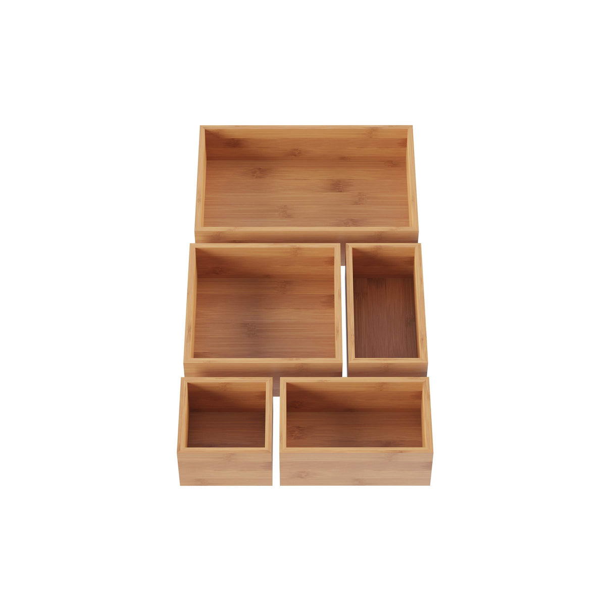 Lavish Home Bamboo Drawer Organizer - 5-Compartment Modular Box Set - Tray Storage for Kitchens, Offices, Bedrooms, and Bathroom