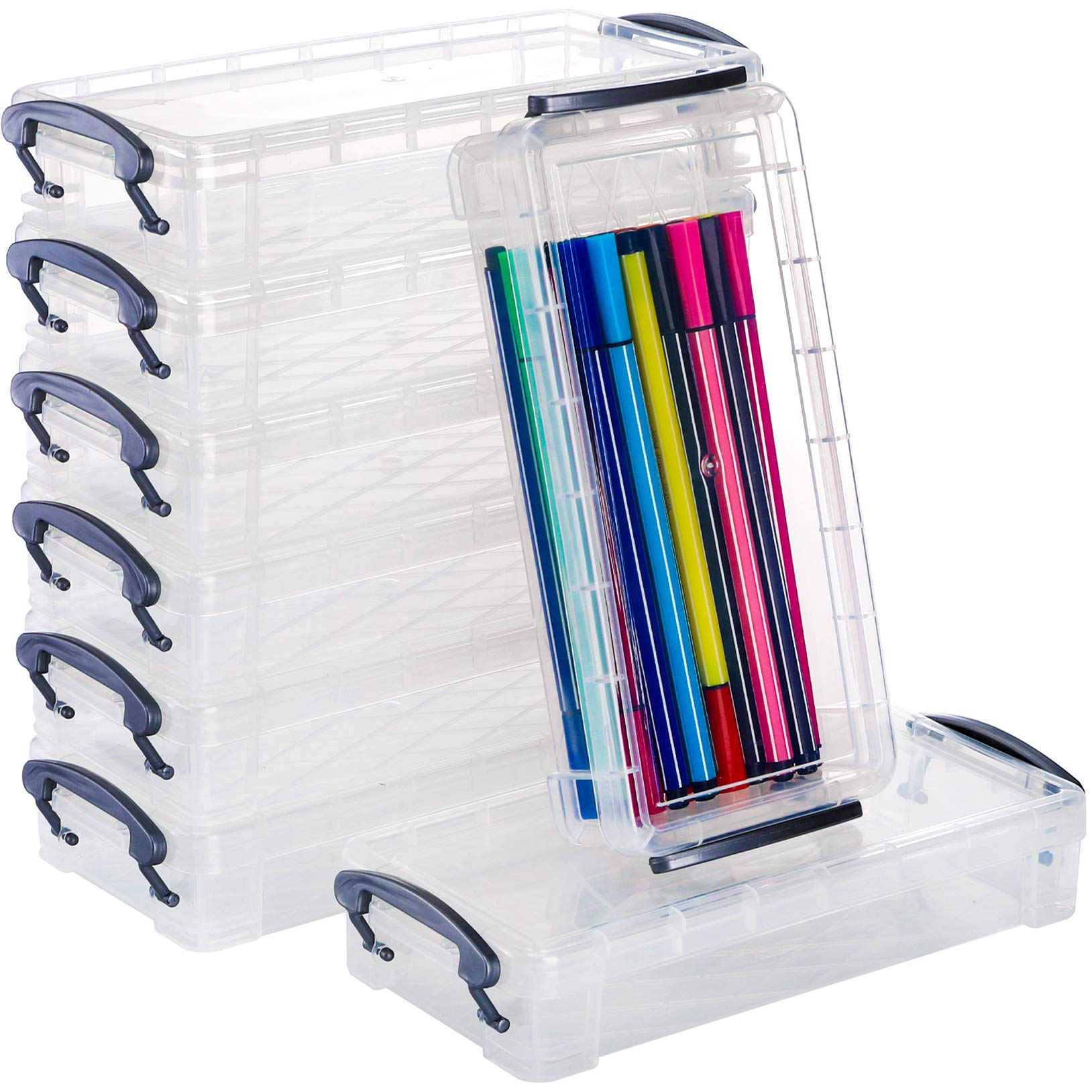 Wuweot 8 Pack Plastic Pencil Box, Large Capacity Pencil Box With Snap-Tight Lid, Office Supplies Storage Organizer Box, Pencils