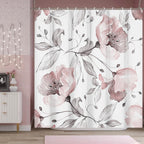 Bivinar Pink Floral Shower Curtain, Watercolor Flower Bathroom Shower Curtain, Fabric Waterproof Shower Curtain With 12 Hooks, 7