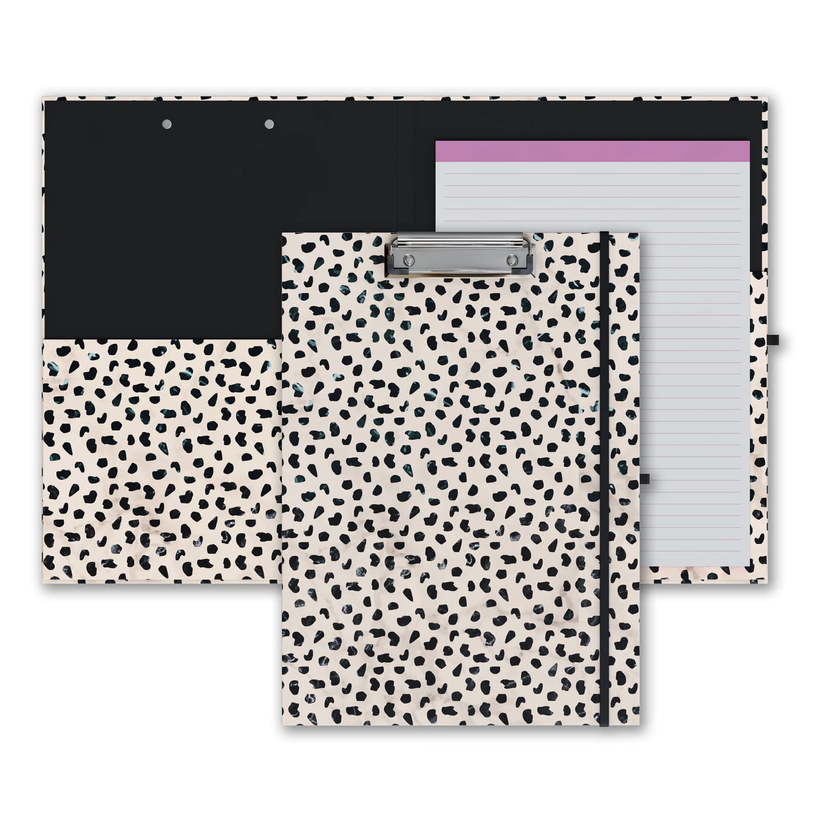 Leopard Print Clipboard Folio With Refillable Lined Notepad And Interior Storage Pocket For Office Stylish A4 Foldable Clipfolio
