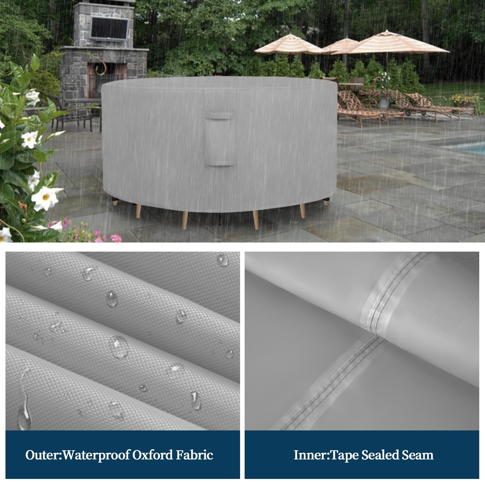 Easy-Going Round Patio Furniture Cover Waterproof Outdoor Dining Table And Chair Cover Anti-Uv Outside Sectional Sofa Set Covers (96'Dia X 28'H, Grey)