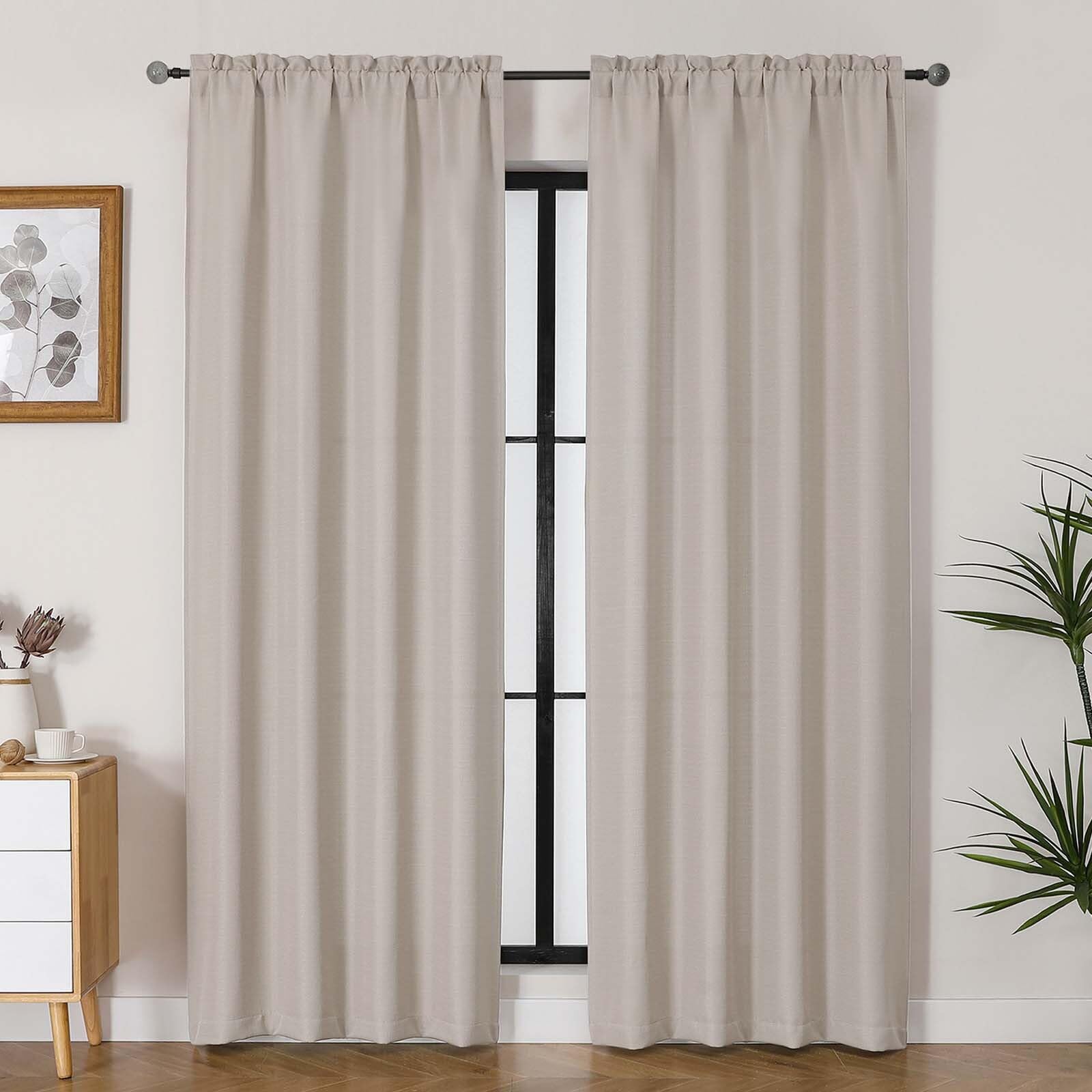 Lecloud Bessie Khaki Curtains for Living Room 84 Inches Long 2 Panels, Airy Privacy Light Filtering Curtain Drapes, Faux Linen T