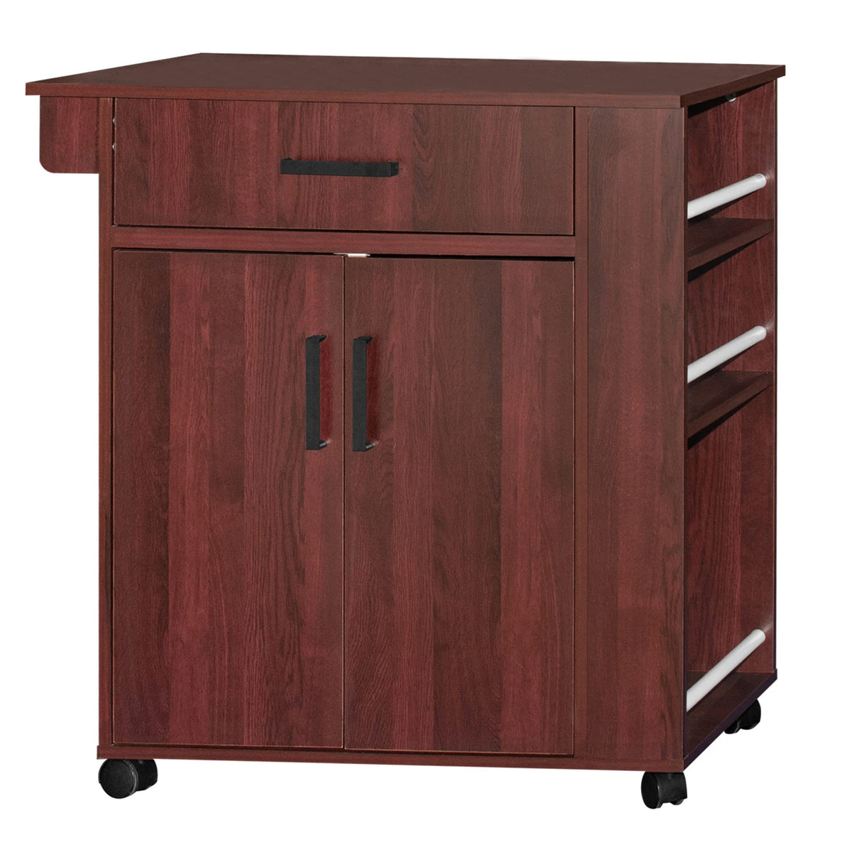 Better Home Products Shelby Rolling Kitchen Cart With Storage Cabinet - Mahogany