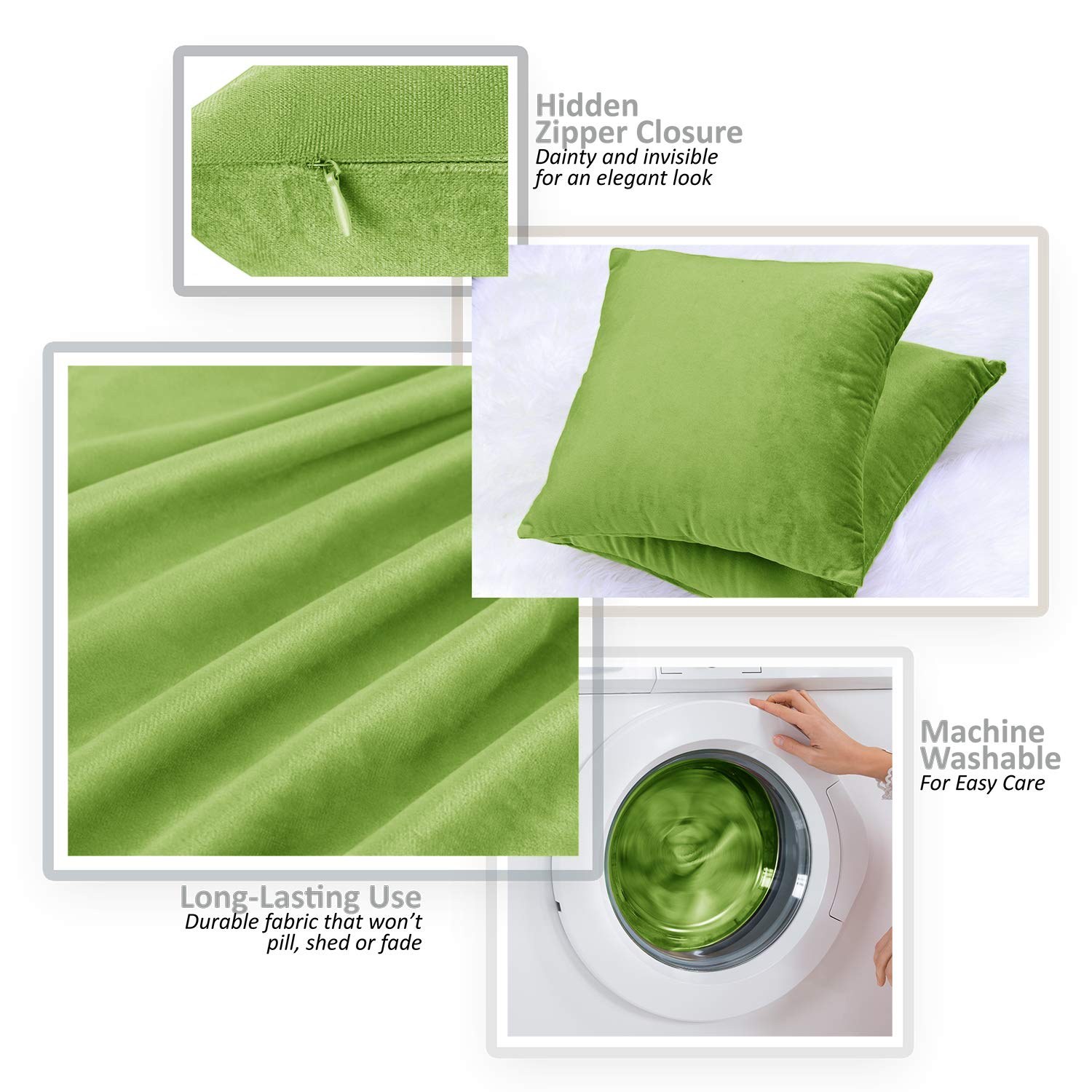 Nestl Throw Pillow Covers, Cozy Velvet Decorative Outdoor Pillow Covers 20X20 Inches, Soft Solid Cushion Covers For Sofa, Bed And Car, Set Of 4 - Garden Green