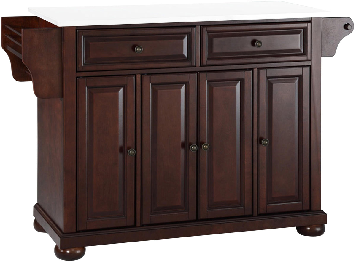 Crosley Furniture Alexandria Stone Top Rolling Kitchen Island Storage Cart, Microwave Stand, Spice Rack, Mahogany