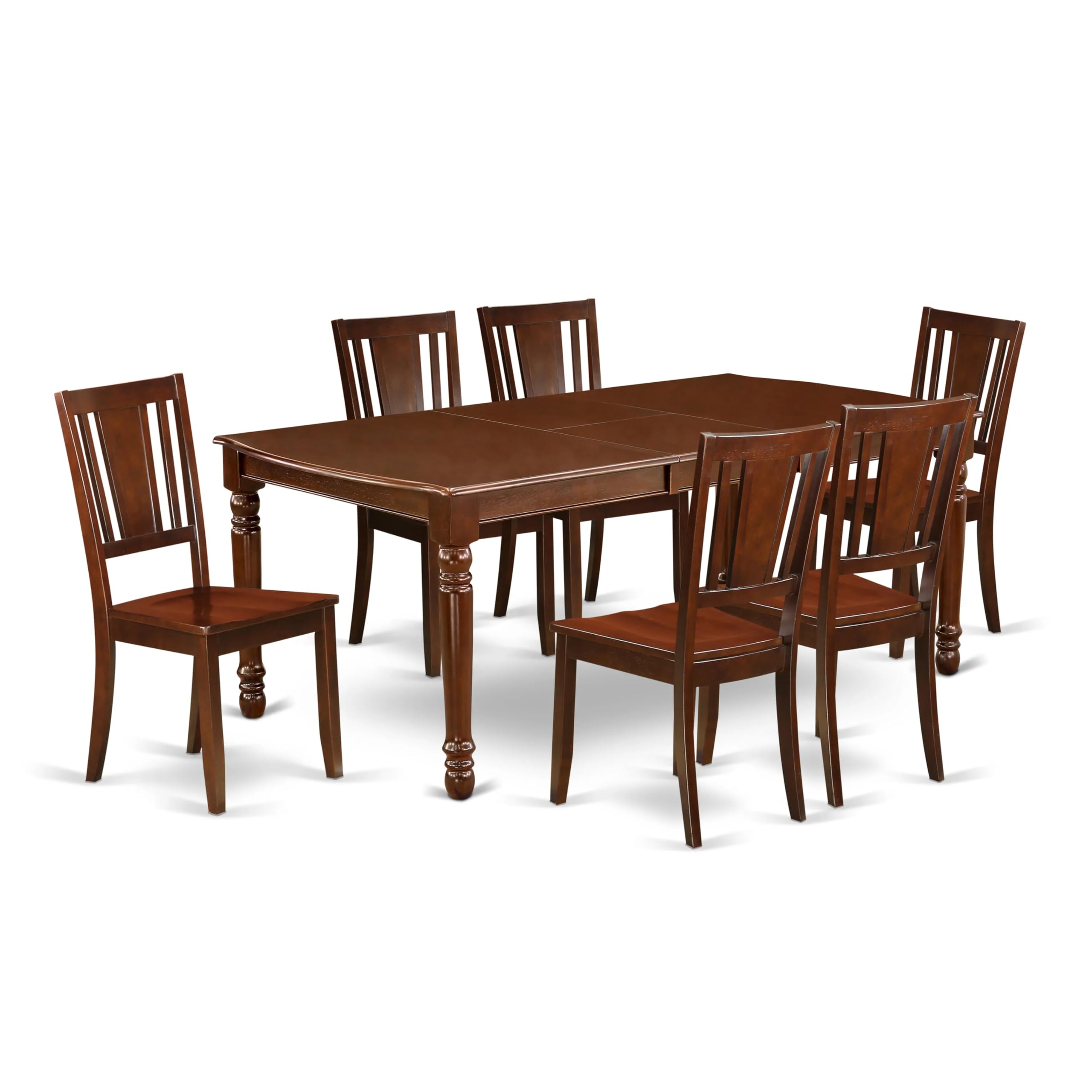 East West Furniture Dodu7-Mah-W 7 Piece Dining Table Set Consist Of A Rectangle Wooden Table With Butterfly Leaf And 6 Dining Room Chairs, 42X78 Inch, Mahogany