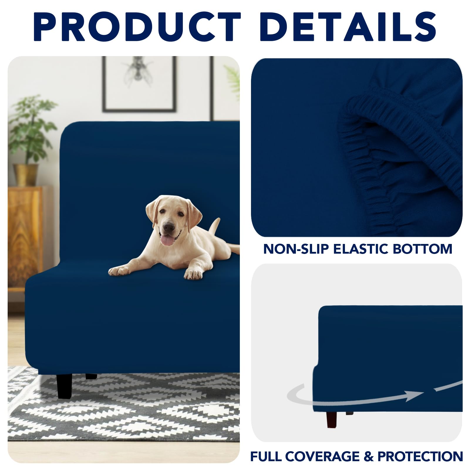Purefit 100% Dual Waterproof Futon Cover, Waterproof Couch Cover For Futon - Stretch Non Slip Fleece Sofa Covers Washable, Leakproof Furniture Protector For Kids, Pets, Dog (Futon, Navy)