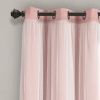Lush Decor Sheer Grommet Curtains With Insulated Blackout Lining, Window Curtain Panels, Pair, 38''W X 84''L, Pink - Curtain Wit