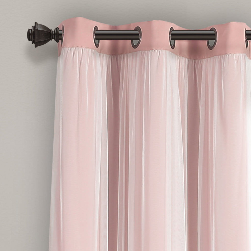 Lush Decor Sheer Grommet Curtains With Insulated Blackout Lining, Window Curtain Panels, Pair, 38''W X 95''L, Pink - Curtain Wit