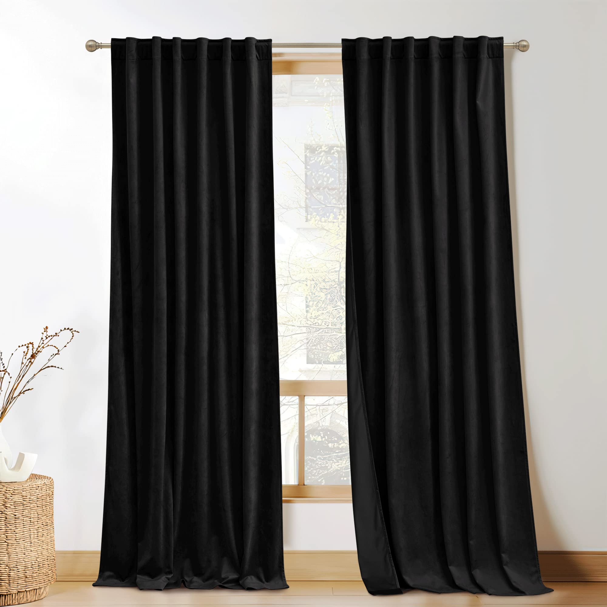 Kgorge Black Velvet Curtains Blackout For Bedroom, Room Darkening Thermal Insulated Curtains For Home Theater Baby Room, 52X90 I