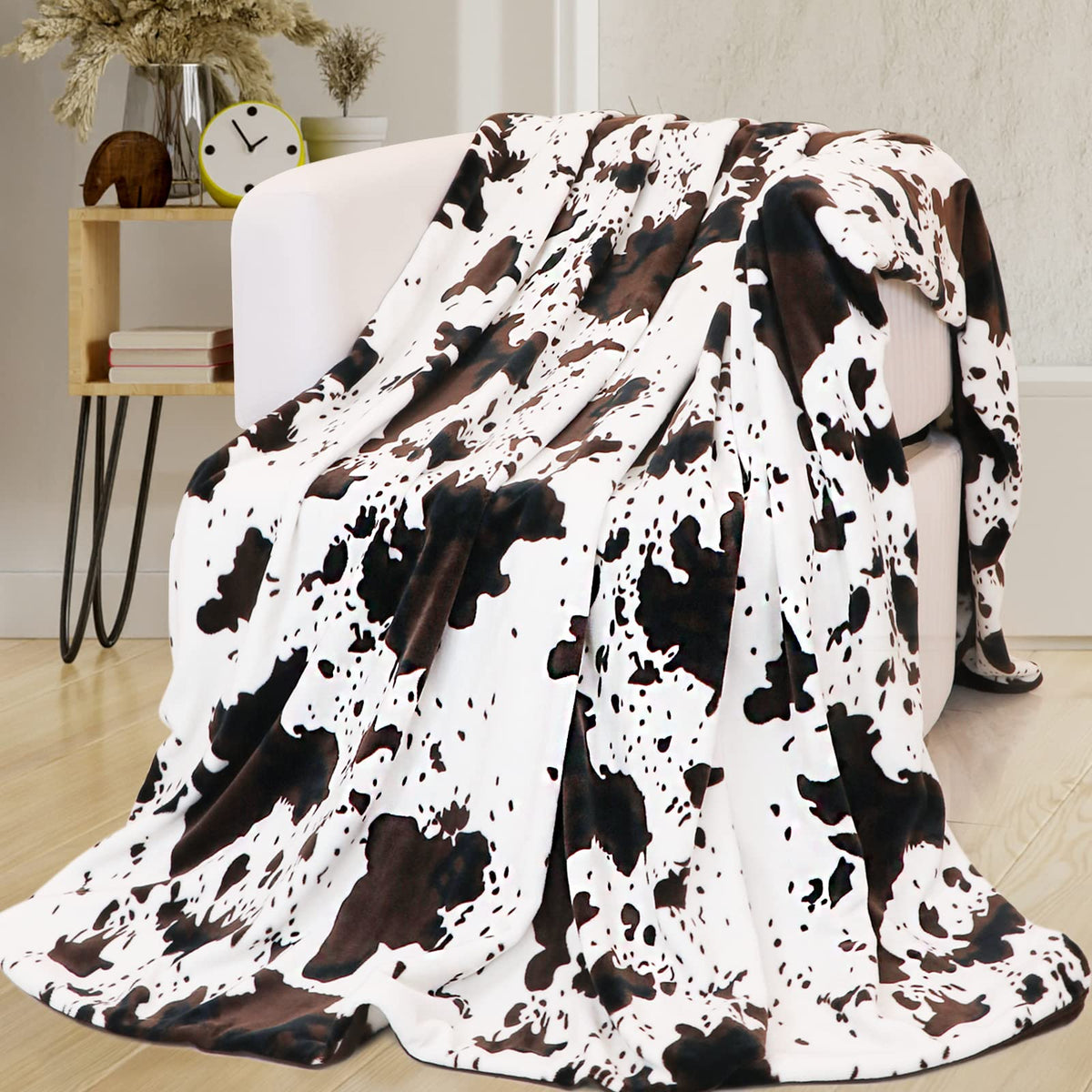 Fleece Cow Print Throw, Super Soft Flannel Cozy Fuzzy Cow Blankets For Adults, Lightweight For Couch Sofa Bed Office, Throw Size