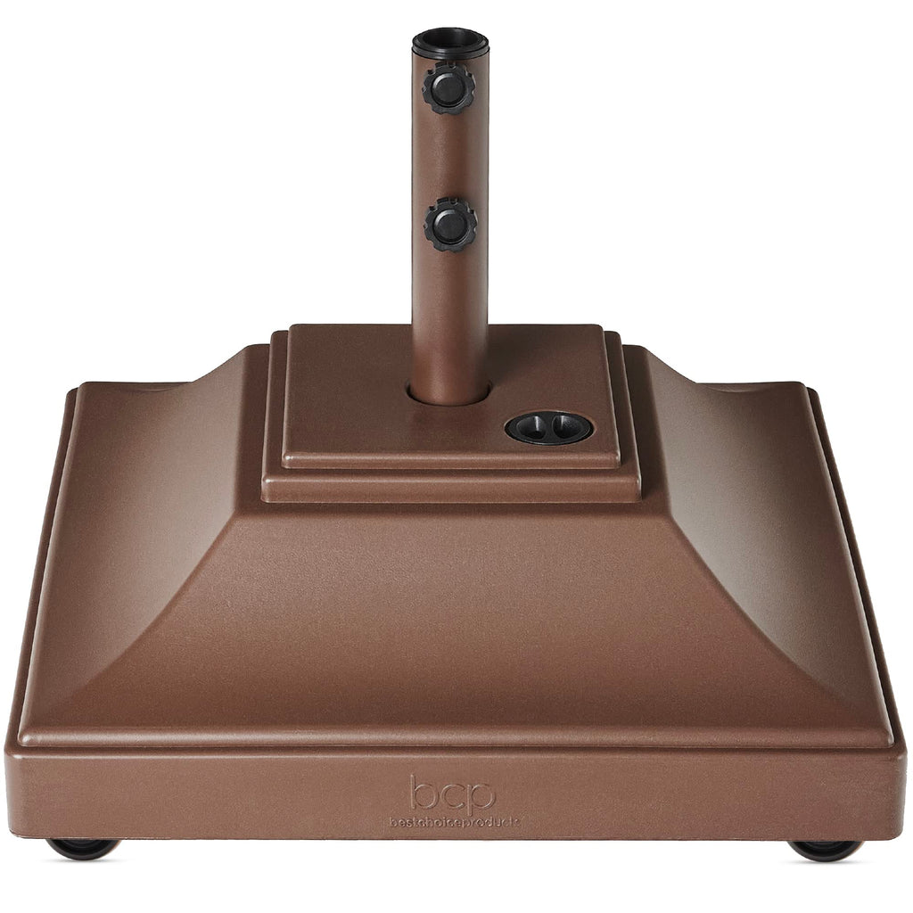 Best Choice Products Fillable Mobile Umbrella Base, Heavy Duty Base, Square Tiered Market Stand For Patio, Deck, Outdoor W/ 4 Wheels, 2 Locks, 2 Knobs, 120Lb Capacity - Brown