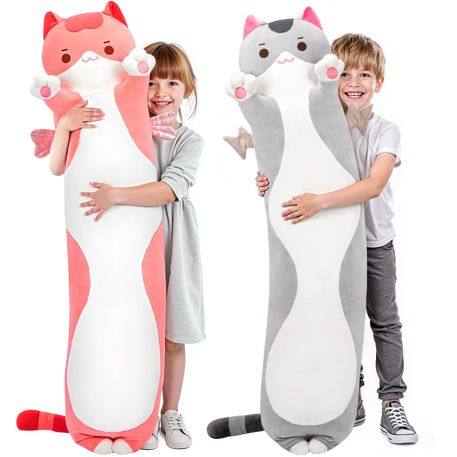 Mewaii Long Cat Plush 5 Sizes, 120% Extra Filling Giant Plushness Kids Body Pillow, Kawaii Cute Pink Cat Stuffed Animals Plushie