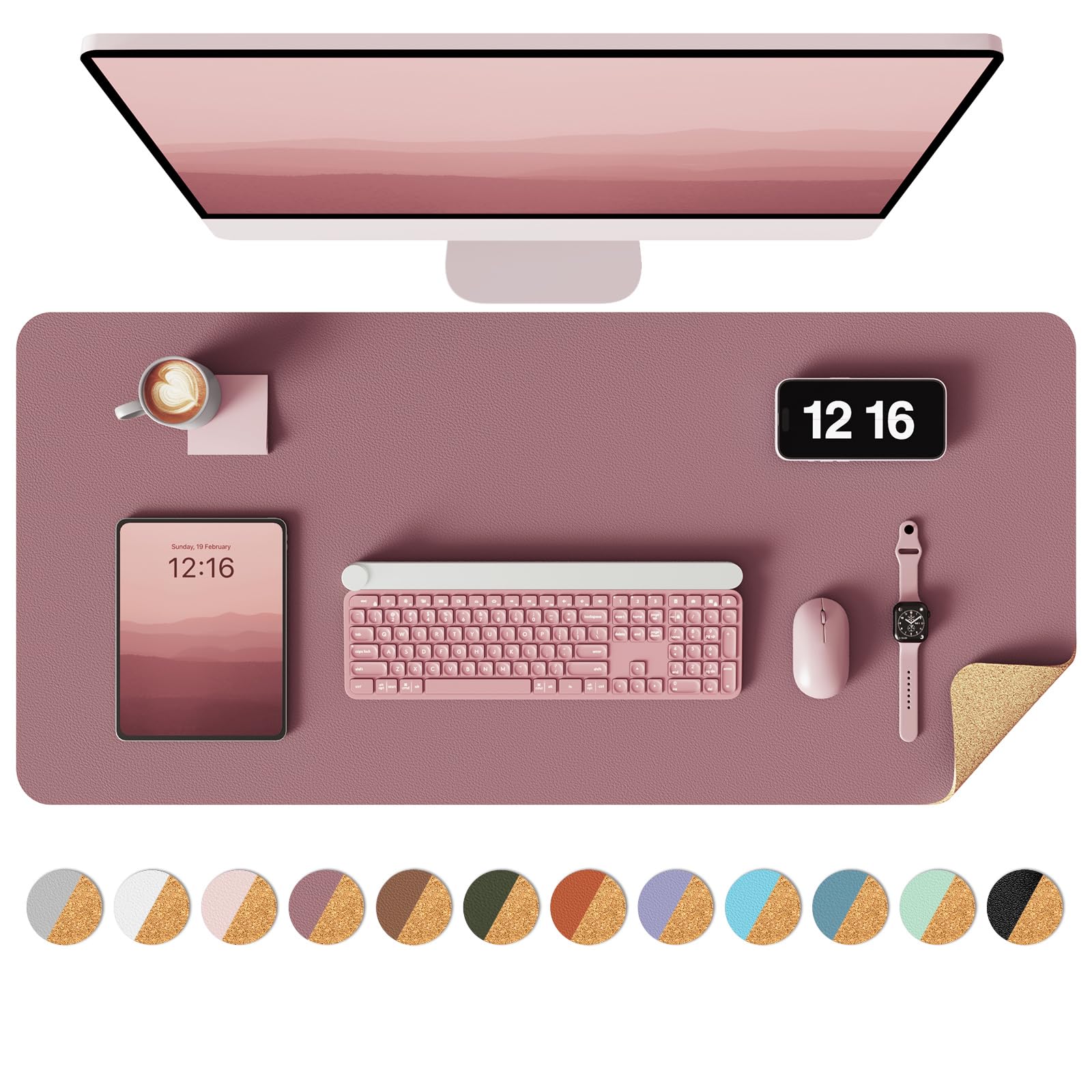 Ysagi Double-Sided Desk Pad, 31.5'X15.7'Leather Desk Mat, Eco Cork Desk Pad Protector,Large Mouse Pad,Waterproof Desk Blotter