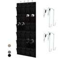 Home Genie Over The Door Hanging Shoe Organizer, 24 Breathable Mesh Pockets, Closet Rack Storage Holder, Stay In Place Hooks Hang On Closets, Hanger Holds Up To 40 Lbs For Shoes, Accessories, Black