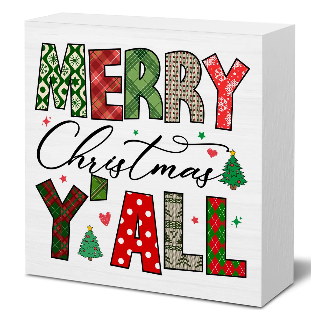 Christmas Wooden Sign Merry Christmas Yall Wooden Block Sign Xmas Winter Decor for Home Table Desk Shelf