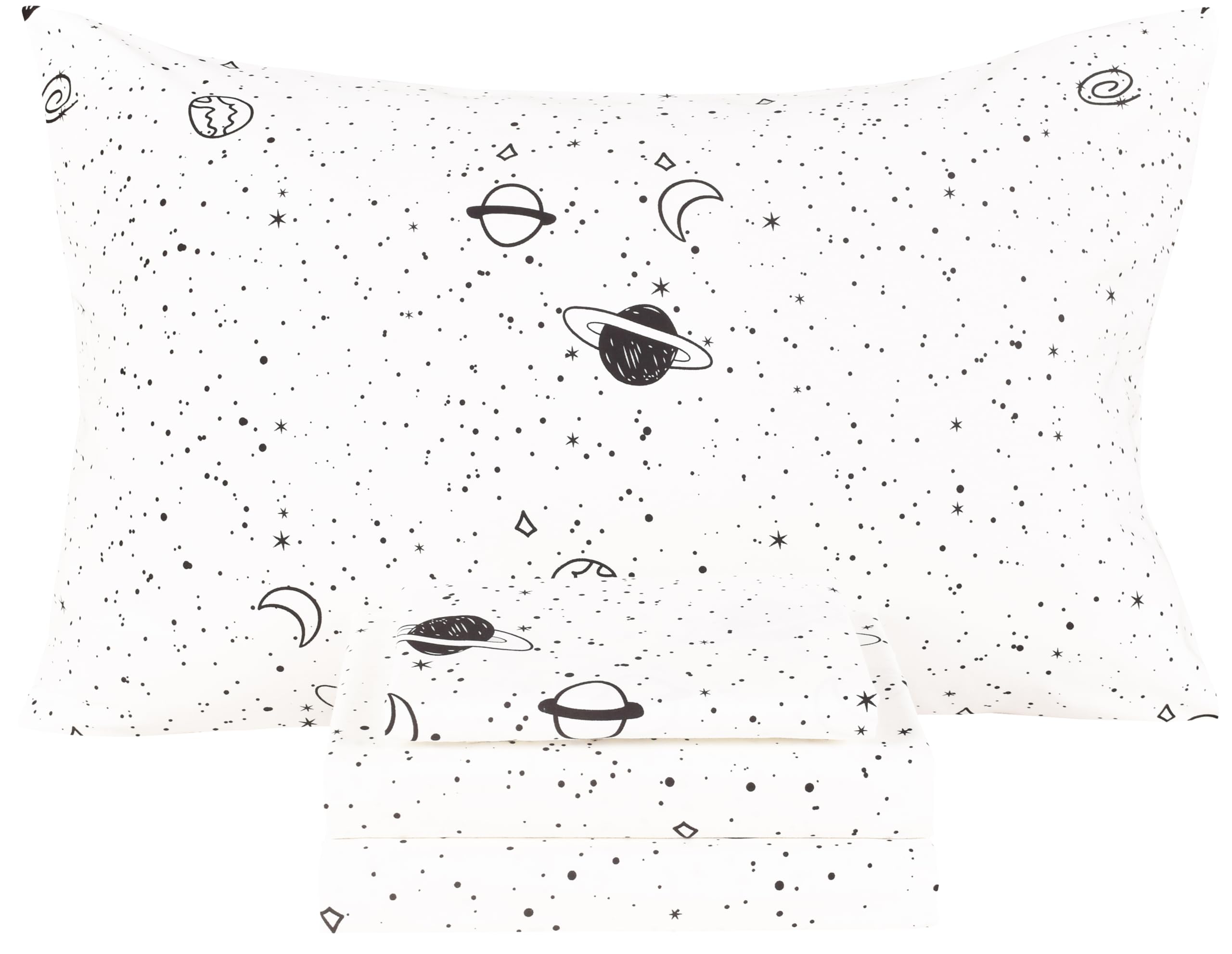 Scientific Sleep Starry Galaxy Solar System 100% Cotton 4 Pcs Queen Bed Sheet Set Kids Toddler Teen, Flat Sheet & Fitted Sheet &