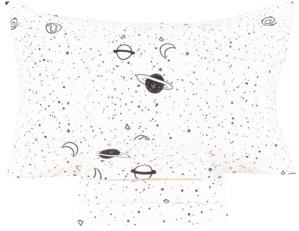 Scientific Sleep Starry Galaxy Solar System 100% Cotton 4 Pcs Full Bed Sheet Set Kids Toddler Teen, Flat Sheet & Fitted Sheet &