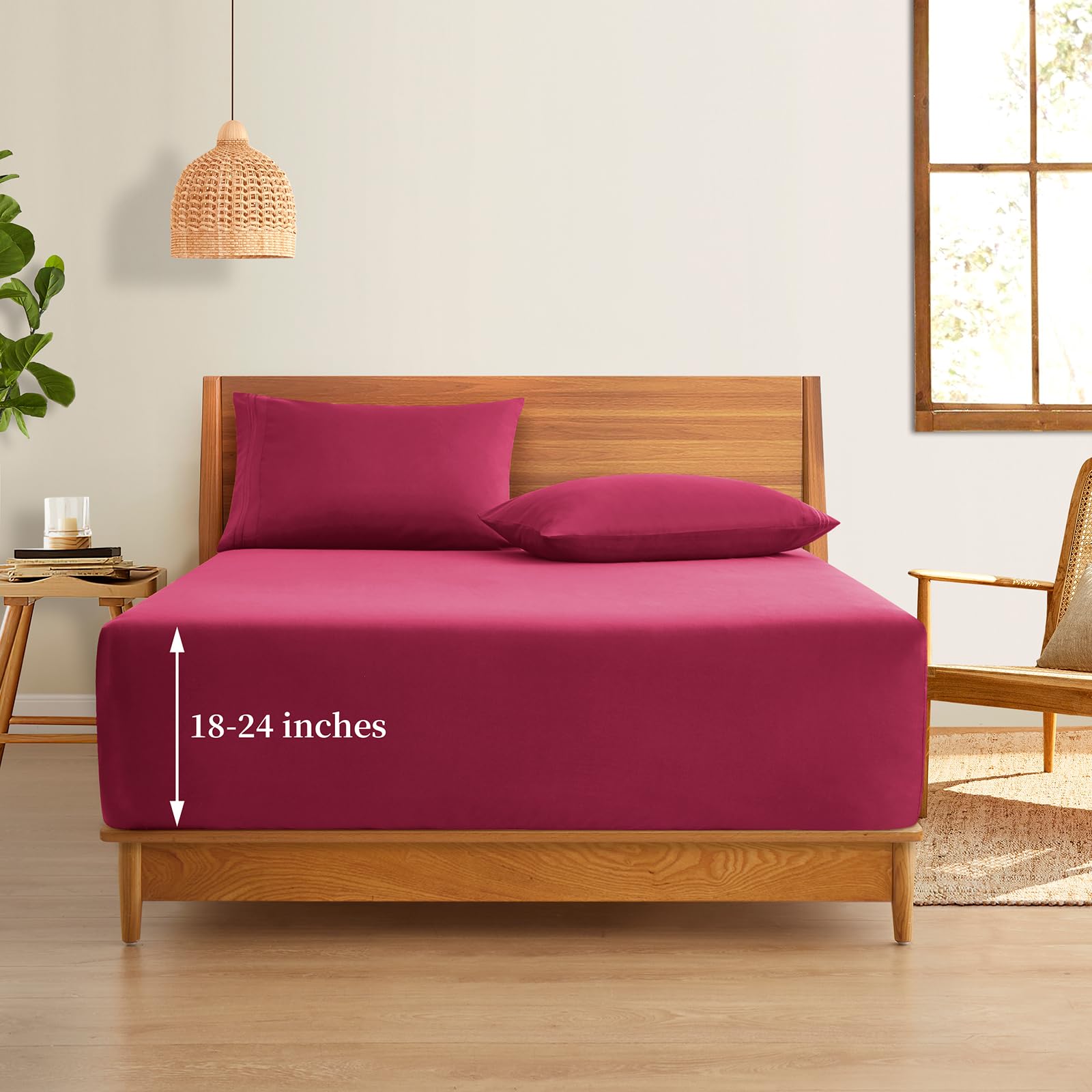 Horbaunal Extra Deep Pocket King Fitted Sheet Only - Fits Up To 24 Inch Mattress - Luxury 1800 Thread Count - Microfiber Burgund