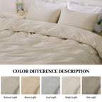 Nexhome Pro Duvet Cover Set Queen Size Linen Feel Textured Cream Grey Organic Natural 100% Washed Cotton Duvet Cover 3 Pieces Bedding Set With Zipper Closure, Breathable, Soft (No Comforter)