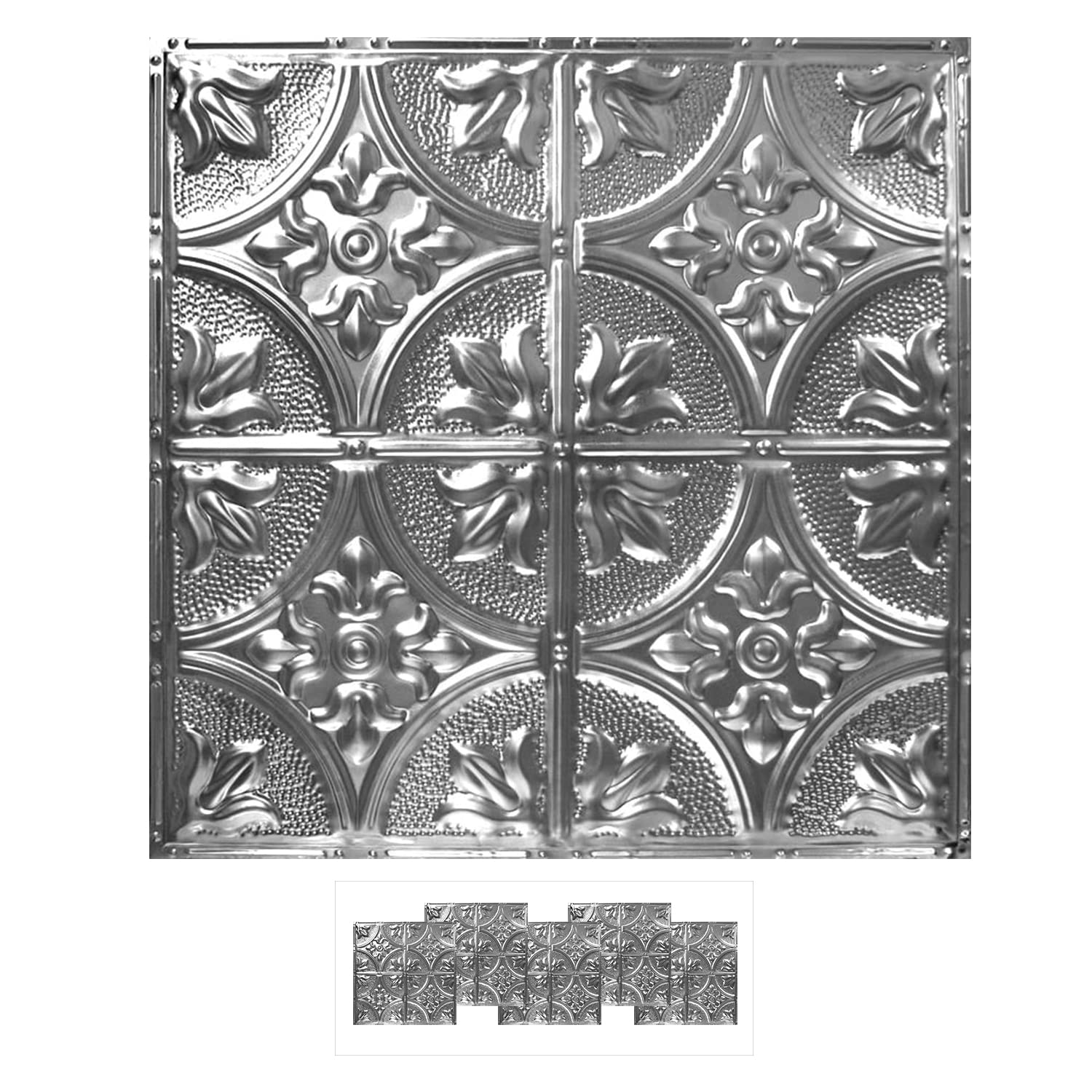 American Tin Ceilings [5-Pack Kit] Nail-Up Metal Tiles in Pattern #2 Nail-Up and Color Brushed Satin Nickel. 24 x 24 [20 sq ft] 