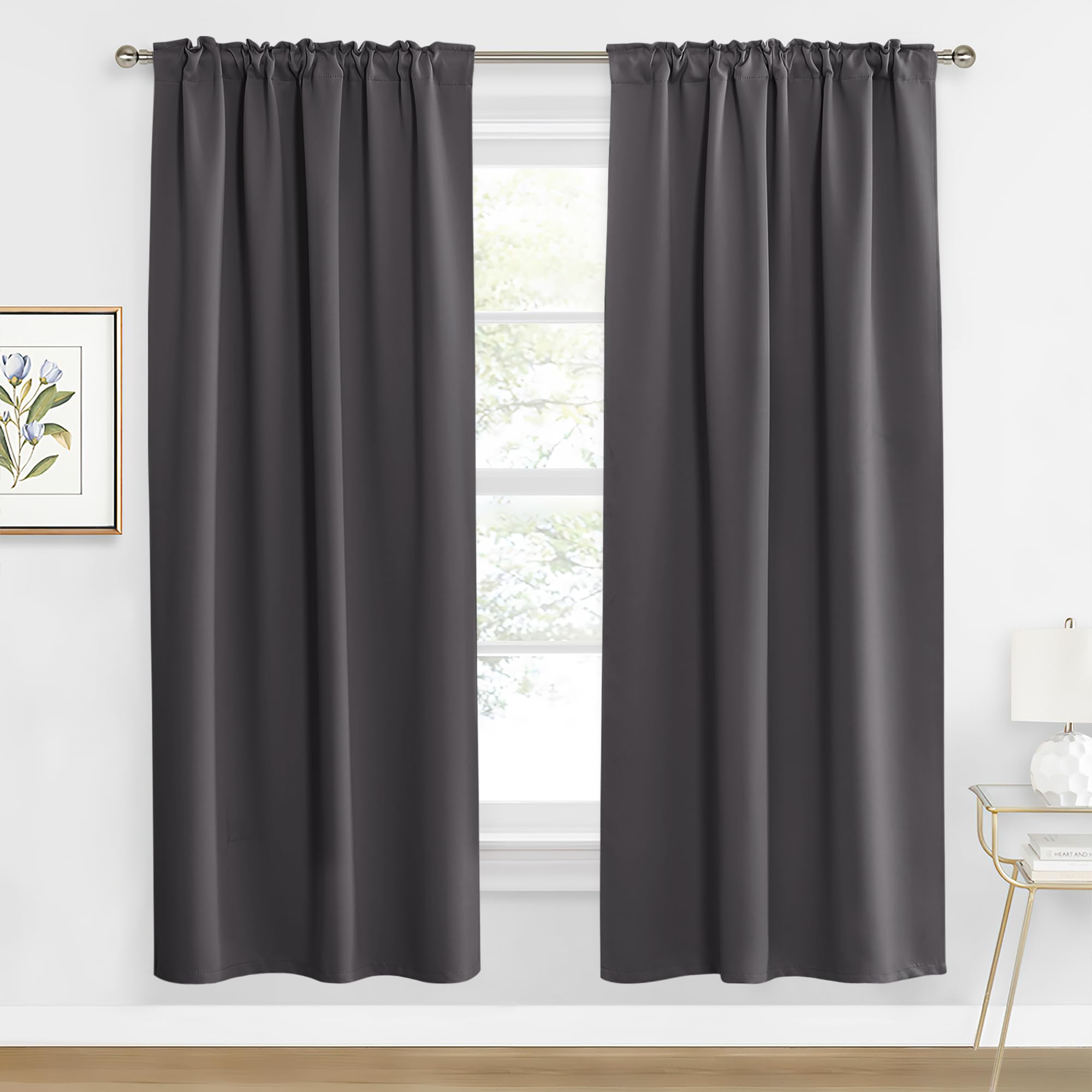 Ryb Home Blackout Curtains For Living Room, Back Tab & Rod Pocket Top Insulating Window Decor For Bedroom Dining Sliding Glass Door Home Office, W 62 X L 84, Grey, 2 Panels