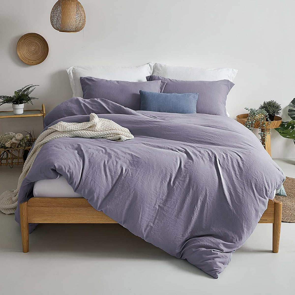 Mildly Duvet Cover Set Purple - 100% Washed Microfiber Super Soft Comforter Cover Set California King Size Breathable & Lightwei