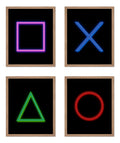 Poster Master 4-Piece Gaming Poster - Minimalist Print - Gift for Artist, Friend, Gamer - Neon Icons, Playstation, Shapes, Conso
