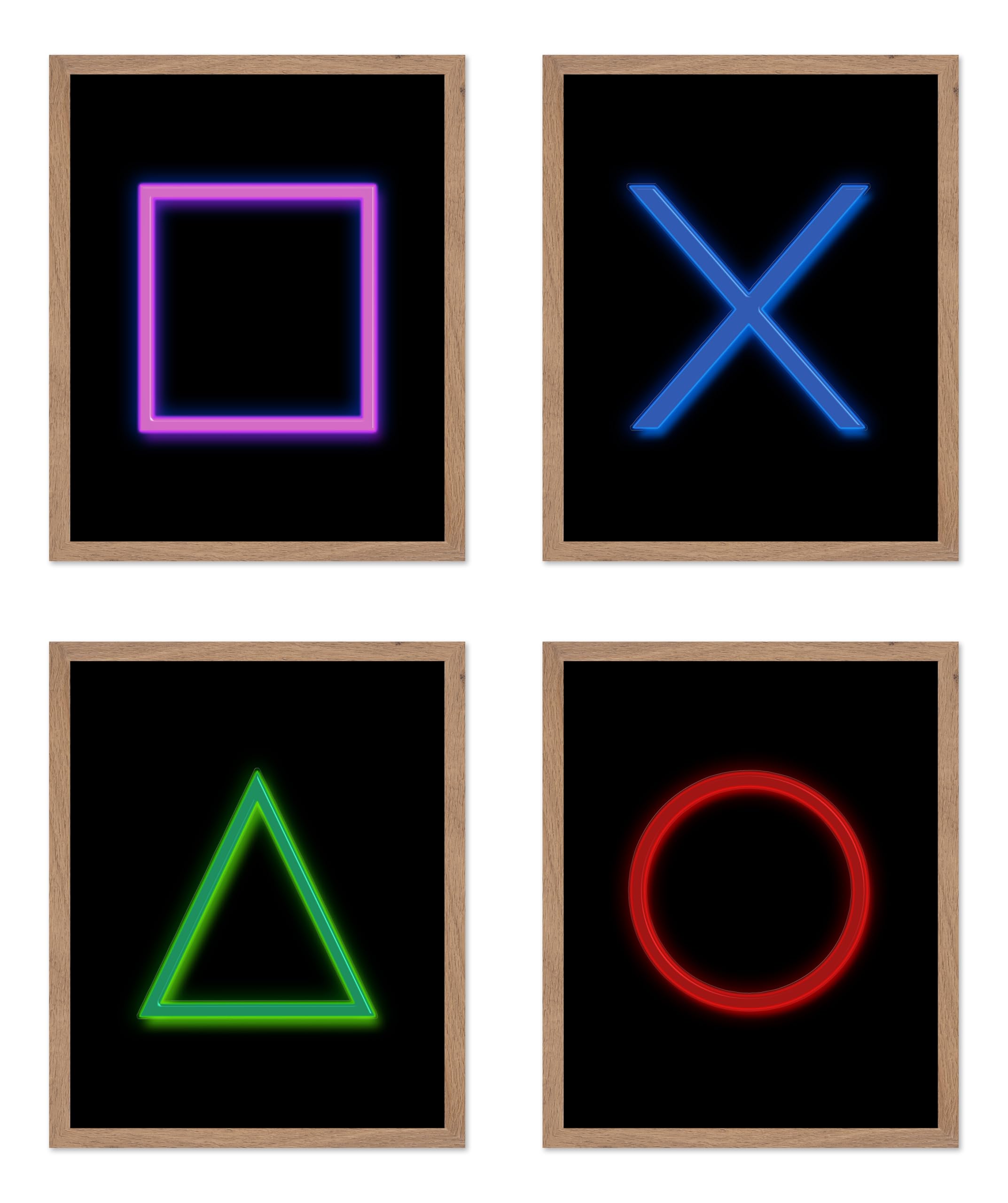 Poster Master 4-Piece Gaming Poster - Minimalist Print - Gift for Artist, Friend, Gamer - Neon Icons, Playstation, Shapes, Conso