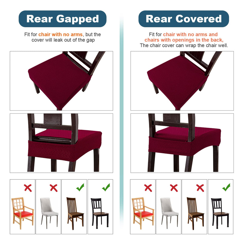 Genina Waterproof Seat Covers For Dining Room Chair Covers Waterproof Dining Chair Covers (6 Pcs-Rear-Gapped, Wine Red)