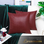 Brawarm Deep Red Leather Throw Pillows 16 X 16 Inches, Snake Leather Pillow Covers Pack Of 2, Faux Leather Decorative Pillow Cov