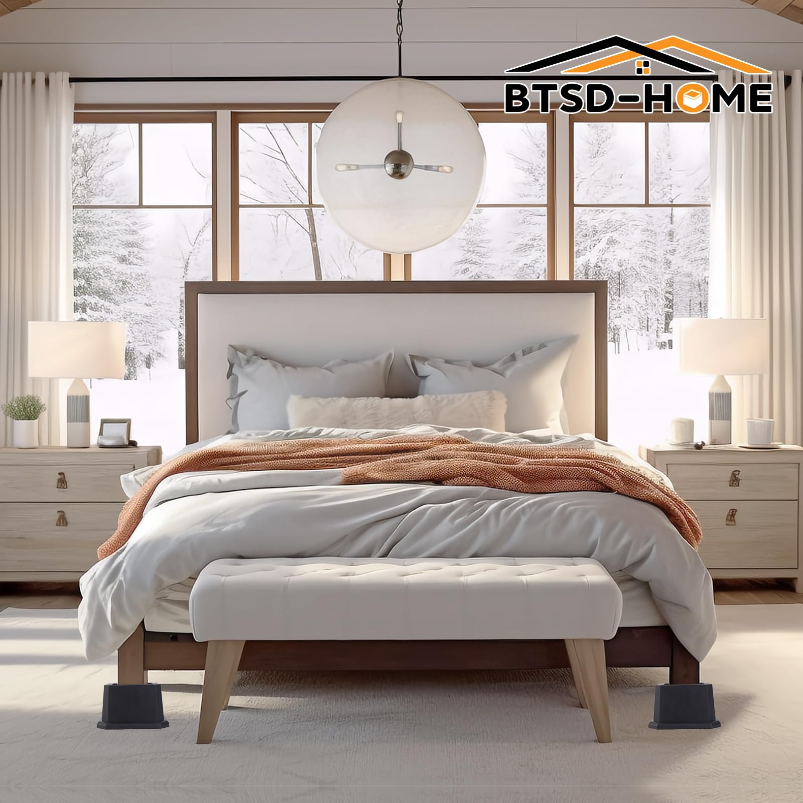 Btsd-Home Furniture Risers 2 Inch Bed Risers Heavy Duty Adjustable Dorm Bed Lifts Risers Table Desks Legs Blocks 8 Pack Black