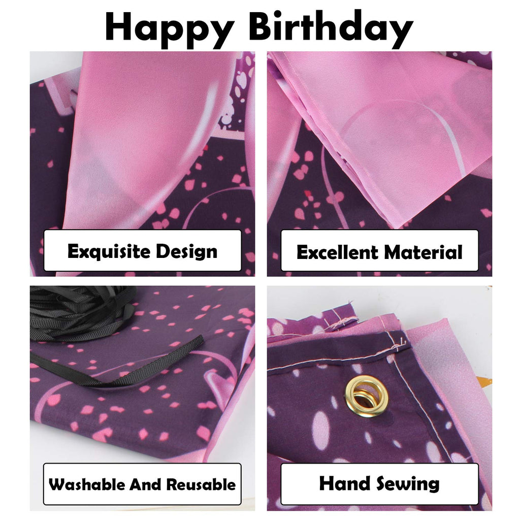 PAKBOOM 100th Birthday Backdrop Banner - Pink Purple Gold Polyester 4 x 6ft