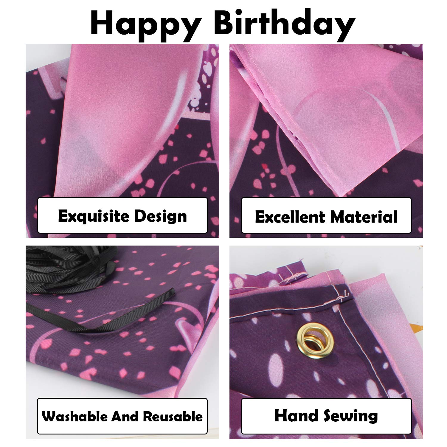 PAKBOOM 100th Birthday Backdrop Banner - Pink Purple Gold Polyester 4 x 6ft