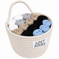 Lost Socks Basket for Laundry Room, WallMounted Cotton Rope Missing Sock Holder with Hanging Handle, Farmhouse Laundry Room Dec