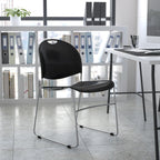 Flash Furniture HERCULES Series 880 lb. Capacity Black Ultra-Compact Stack Chair with Chrome Frame